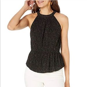 1. State Black Pleated Peplum Tank Dot Print